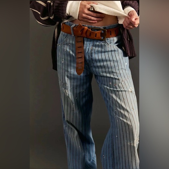 FP We The Free Don't Wait Up Pinstripe Boyfriend Jeans - Picture 2 of 5